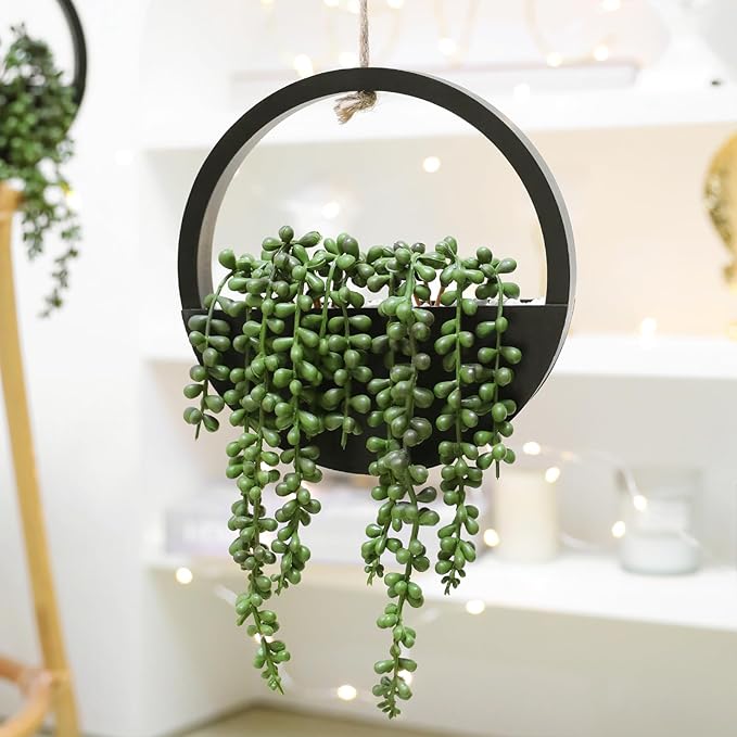 Artificial Hanging Plants Large Hanging Planter Fake Succulents Artificial String of Pearls with Pot and Lanyard for Home Office Wall Decoration