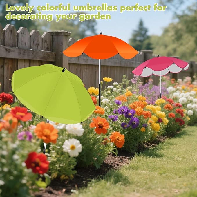 3 Pack Adjustable Plant Shades for Outdoor Plants, Larger Garden Umbrella Shade Covers for Plants, Sun Protection Umbrella for Potted Plants,Garden Bed,Flower Pot (Green+Rose red+Orange)