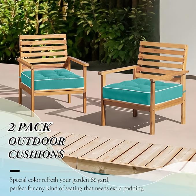 Wellsin Outdoor Chair Cushions Set of 2, Patio Cushions for Outdoor Furniture, Tufted Waterproof Outdoor Chair Pads, 17 x 17 Inch, Teal