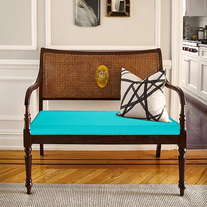 Outdoor Bench Cushion 48x18x3 Inch with Ties, Thick Waterproof Porch Swing Cushions for Patio Furniture Chair Pad, Seat Sofa Garden Replacement Cushion Sponge Filling