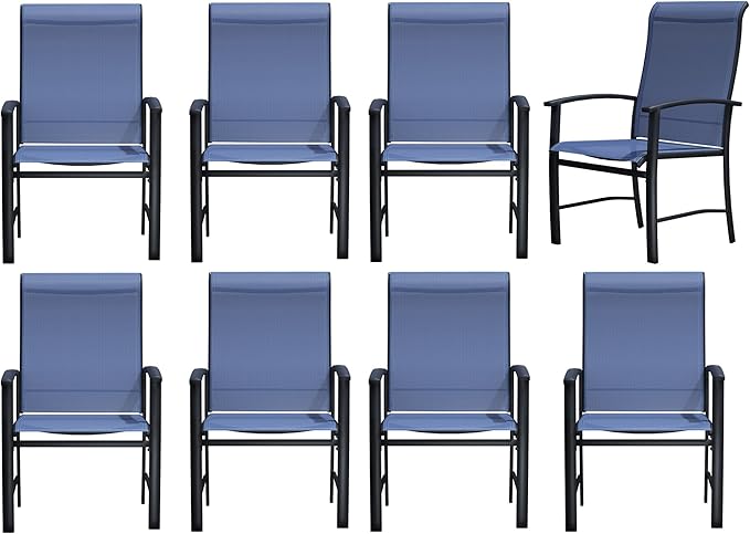 Outdoor Dining Chairs Set of 8, Patio Chairs with Metal Frame & Textilene Fabric, Perfect for Patio Garden Deck
