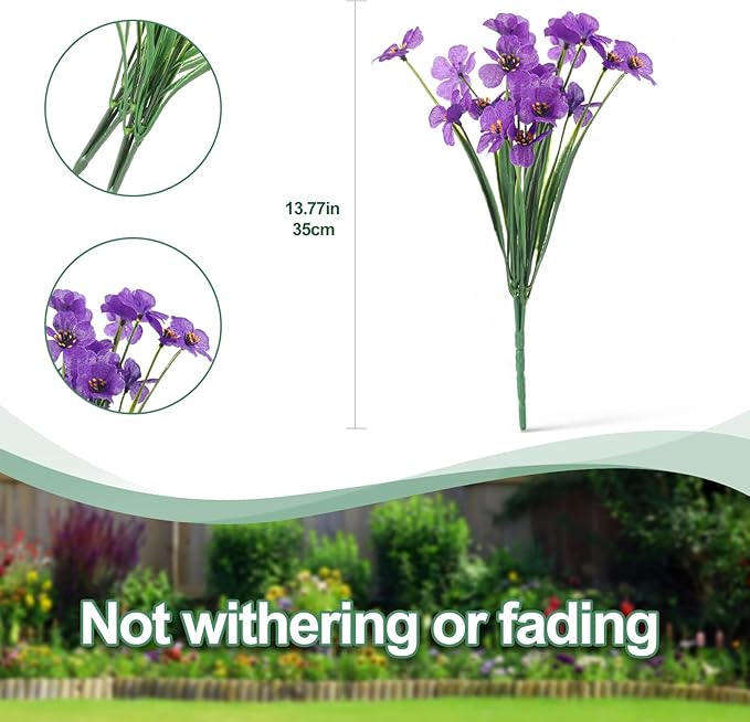 22 Bunches of Outdoor Artificial Flowers, UV Resistant Fake Flowers Artificial Silk Flowers with Plastic Plants for Indoor Outdoor Front Porch Hanging Planter Decoration (22, Purple)