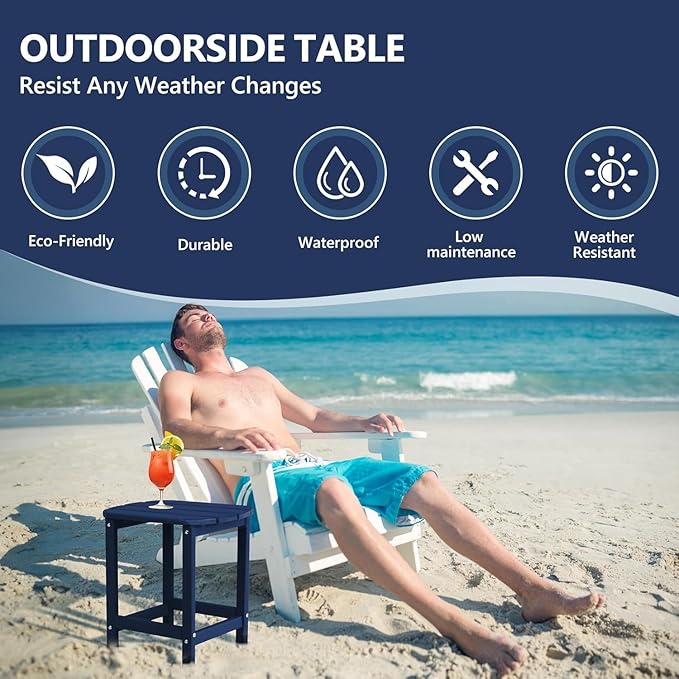 Outdoor Adirondack HDPE Side Table, Wooden Textured, Set for Patio, Garden, Porch, Pool Composite Patio, Backyard, Bathroom and Indoor, Maintenance & Weather Resistant