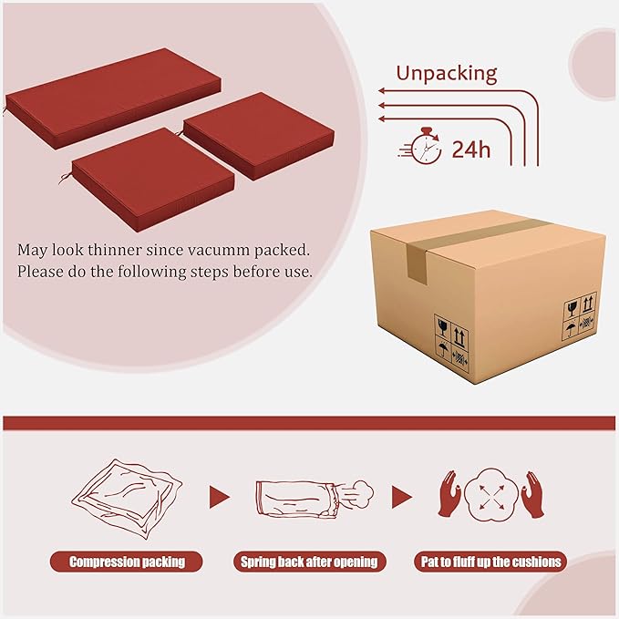 3 Pack Outdoor Replacement Cushions,36L x 18W x 3H,18L x 18W x 3H inch, High-Elastic Replacement Sponge for 4-Seater Water-Resistant Patio/Sofa with Removable Covers (Terra Red)