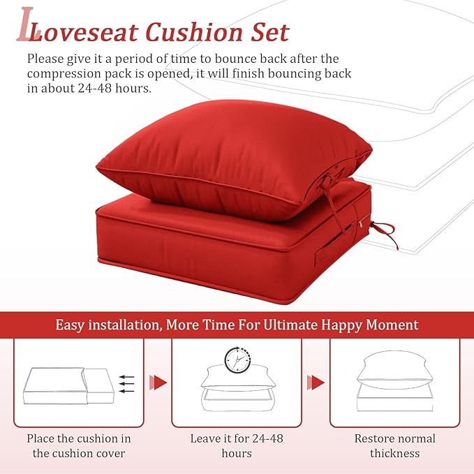 Outdoor Patio Chair Cushions Set 22 L X 22 W X 4 H Waterproof & Fade Resistant Deep Seat and Back Cushions with Removable Covers Outdoor Seat Cushion Set for Chairs and Sofas
