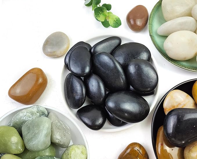 Polished Black River Rocks - 2-3 inch 10LB High Polished Decorative Pebbles, Stones for Landscaping, Natural River Rocks for Outdoor Décor, Plants,Vase Filler,Fish Tank