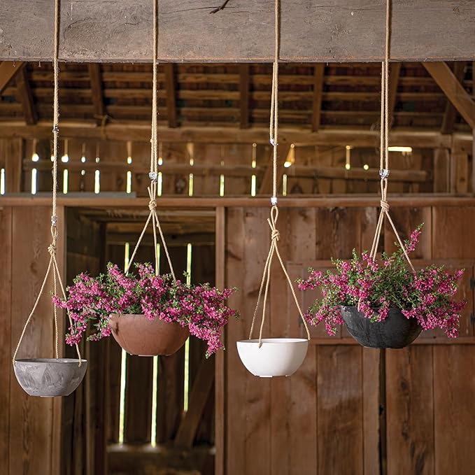 Root & Vessel Self Watering Hanging Planter for Indoor or Outdoor Plants, Unique Marbled Hanging Basket Made of Eco-Friendly Blend of Stone & Plastic, Rust, 12"