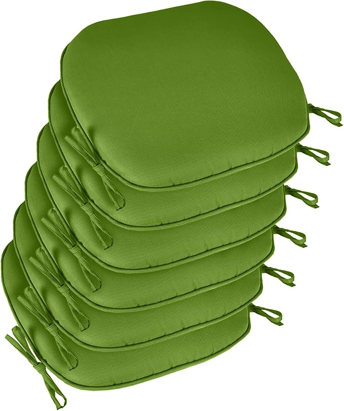 SleepMan Outdoor 17"x16" Chair Cushions with Ties Set of 6, Water Resistant All Weather U-Shape Seat Pads for Patio Garden Furniture Indoor Fade Resistant Patio Cushions (Grass Green)
