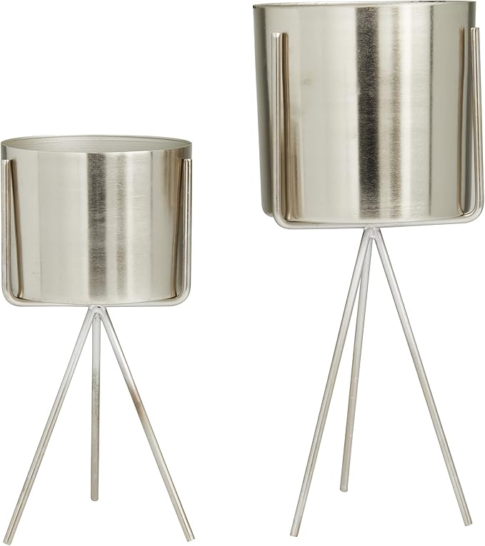 CosmoLiving by Cosmopolitan Metal Indoor Outdoor Planter Small Small Planter Pot with Removable Stand, Set of 2 Planters 5", 4"W, Silver