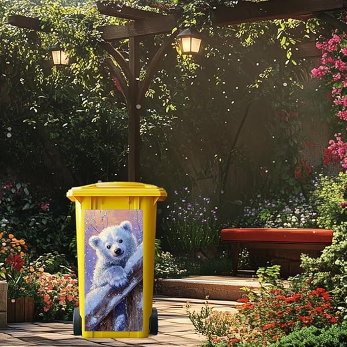 2PC Trash Can Sticker 14.57 x 32.28 Inch Polar Bear and Deer Design Winter Snow Theme Decorative Garbage Bin Cover Outdoor Trash Can Decal Art for Home Yard Garden Holiday Decoration