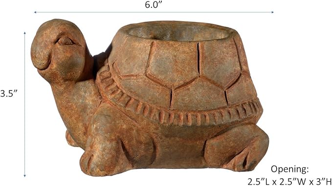 Classic Home and Garden Cement Buddies Animal Planter - Cute Desk Decoration - UV Coated Animal Vase w/Removable Drain Plug - Succulent Planter for Indoor/Outdoor Use (Turtle Planter, Rust, Small)