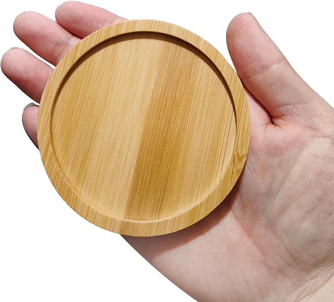 PATIKIL Bamboo Wood Saucer, 2 Pack 3.5 Inch Round Wooden Plant Drainage Tray Bonsai Plants Saucer Succulent Pot for Home Balcony