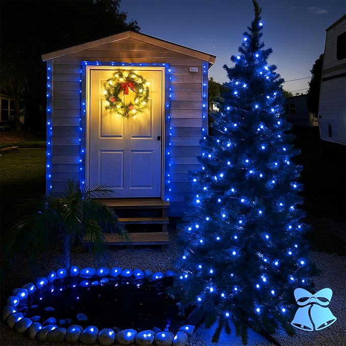 Extra-Long 144FT Solar String Lights for Outside, 2 Pack 400LED Solar Fairy Lights Outdoor Waterproof, Copper Wire with 8 Modes Solar Powered Twinkle Lights for Tree Garden Party Wedding Decor (Blue)