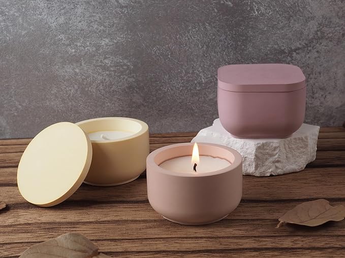 Storage Boxes with Lids - Creative Silicone Candle Vessels Pot Molds, Concrete Round & Square Stripe Bottle Making Moulds for Storage & Candle Holders (N-Round+Square)