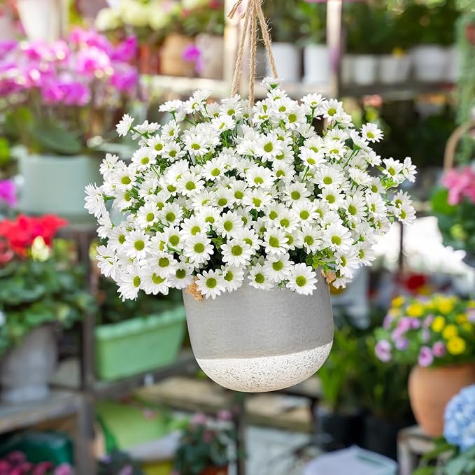 16 Bundles Silk Daisy Artificial Flowers for Outdoors UV Resistant Fake Daisies Plastic Plants Flower for Home Outside Front Door Porch Garden Patio Planters Decoration (White)