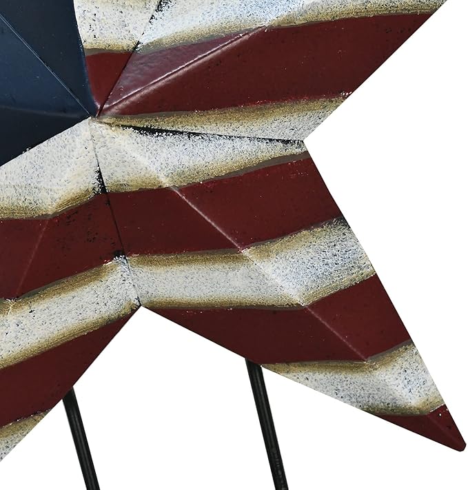 Metal Star Yard Sign with Stake American Decor, 4th of July Patriotic Barn Star Garden Stake Hanging Ornament Wall Decor Veterans Day Memorial Day Outdoor Lawn Decorations
