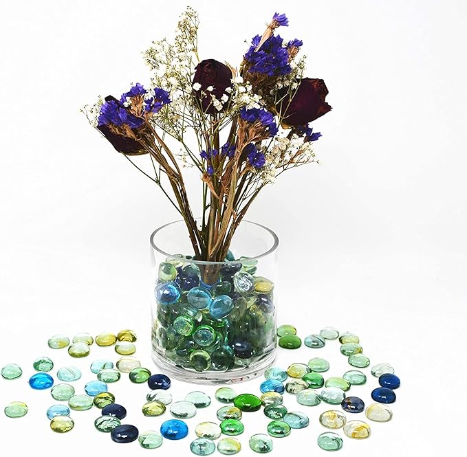 Around 2 Pounds of Decorative Amber Stones Perfect for Aquariums, Vase Fillers, Table Scatter, Scrapbooking and Much More! Beautiful Gems! (Amber Glass Gems)