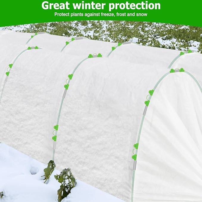 10x50ft Plant Cover Freeze Protection Garden Hoops Kit for Winter, Fabric Floating Row Cover Frost Cloth Outdoor Plant Blanket for Frost Snow Protection, Greenhouse Garden Tunnel Hoops for Raised Beds