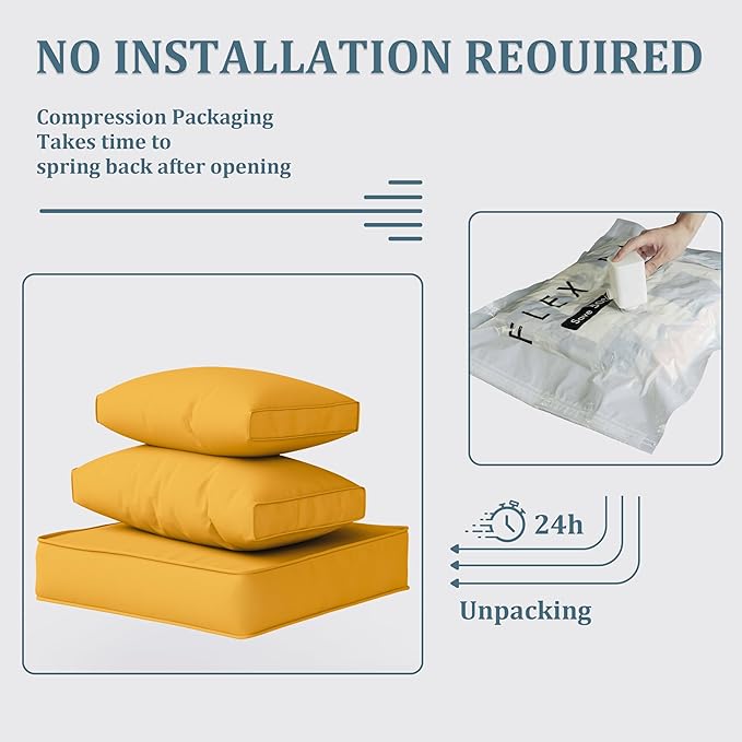 Patio Furniture Cushions, Replacement Outdoor Cushions for 4-Seat Patio Furniture, Waterproof Cushions for Outdoor Sectional Sofa Couch, Yellow
