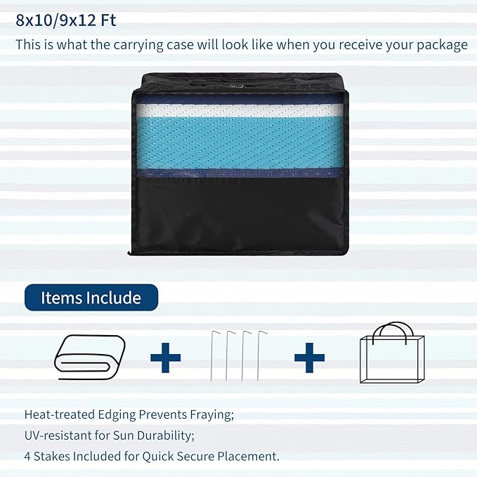 9x12 Outdoor Rug Waterproof Foldable Plastic Straw Carpet for Patio Porch Colorful Line Reversible Mat Lightweight Floor Mat for Picnic, Backyard, Rv, Beach, Deck, Camper, Balcony,Blue