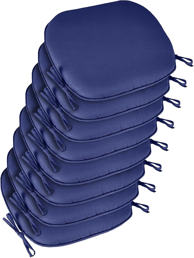 SleepMan Outdoor 17"x16" Chair Cushions with Ties Set of 8, Water Resistant All Weather U-Shape Seat Pads for Patio Garden Furniture Indoor Fade Resistant Patio Cushions (Dark Blue)