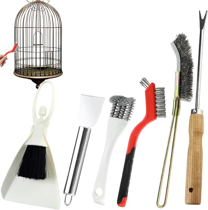 Bird Cage Cleaning Brush - Portable Poop Remover and Scraper Tool, Handy Litter Brush | Aviary Accessories for Hummingbird Parakeet Conure, Birdbath Cleaner for Garden Patio Aviary Care