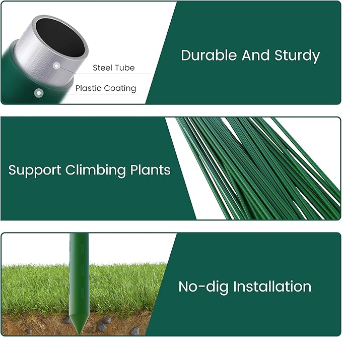 48 Inch 4 Ft Plant Support Garden Stakes 25 PCS, Sturdy Steel Plastic Coated Sticks for Outdoor Growing Climbing, Tomato, Trees, Cucumber, Beans
