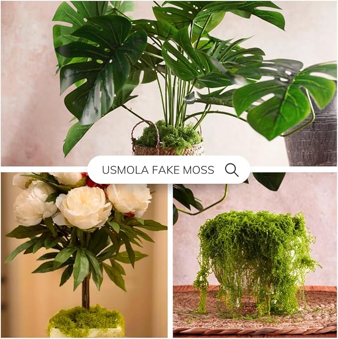 Fake Moss for Potted Plants Indoor, 7OZ Green Moss for Crafts - Realistic Faux Grass Decor for DIY, Terrariums, Fairy Gardens & Table Centerpieces Home Decor (Light Green)