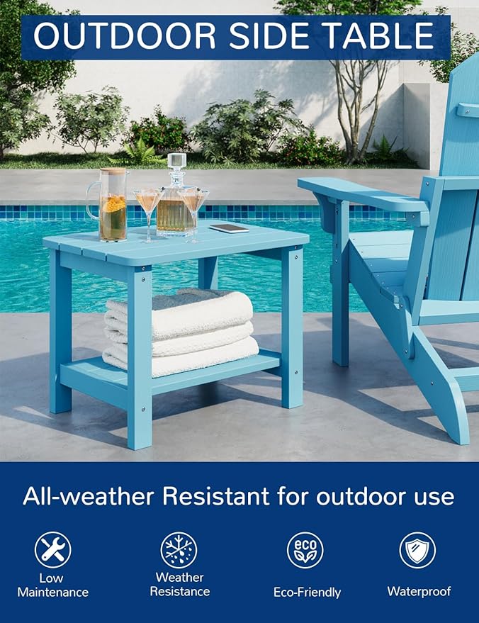 Patio Chairs Set, 3 Pieces Weatherproof HIPS Outdoor Furniture, Patio Chairs Conversation Sets with Side Table for Garden Porch Lawn & Backyard (Lake Blue)