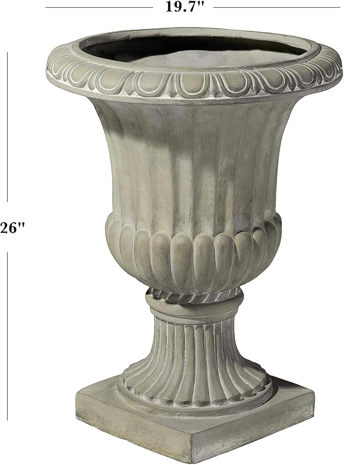 Merax 26.5 Inches Italian Urn Planter, Antique Garden Urn for Patio & Indoor Decor, Handmade Classic Planter, Antique Green