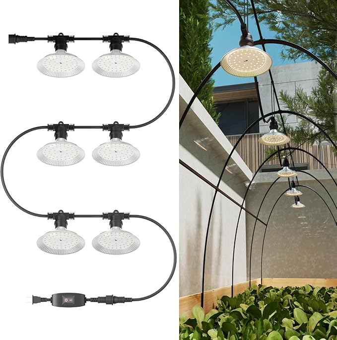 Outdoor LED Grow Light, Waterproof String Plant Growing Light, 21 FT Full Spectrum Growth Light, Suitable for Garden, Farm, Flower, Seedling Greenhouse Grow Light (6 Light)