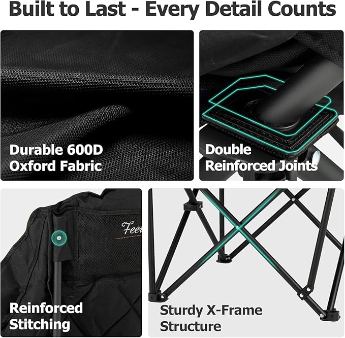 Overmont Heated Oversized Camping Chair for Adults - 3 Heat Levels Seat & Back Separately Control - 400lbs Support Heavy Duty Padded Folding Chair Outdoor Garden Portable - Battery NOT Included