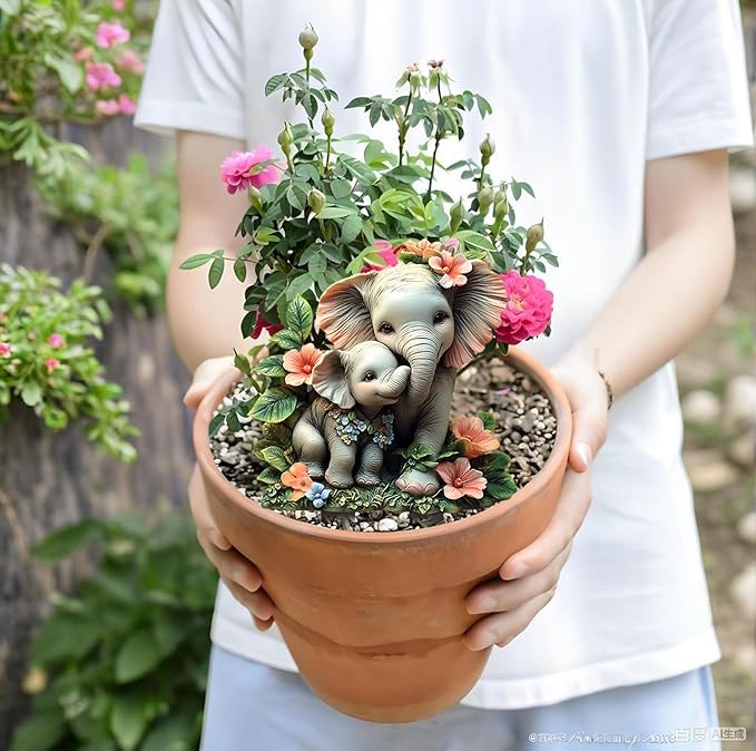 Garden Stake Decor, Acrylic 2D Flat Animal Statue, Fairy Sculptures Ornament Indoor Outdoor Yard Lawn Pot Plant Decorative Accessories (Small Elephant)