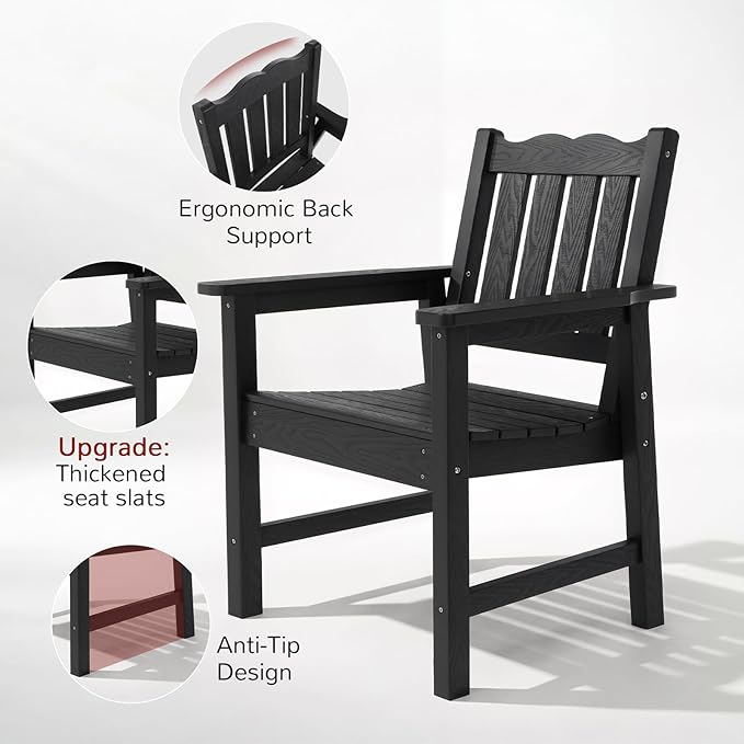 Stoog All-Weather Outdoor Chairs, Patio Dining Chair with Curved Backrest, 400 lbs Support Patio Chair, Black