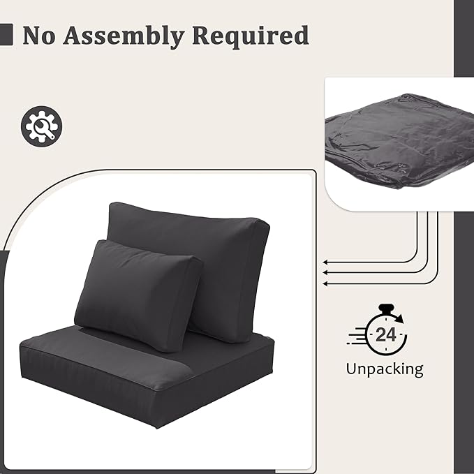 8-Piece Outdoor Cushions for Patio Furniture Thick Outdoor Chair Cushions Resilient Foam Waterproof Deep Seat Cushion Replacement for 3-Seat Sectional Sets Liner&Cover Grey