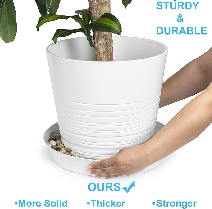 5 14 Inch (12.14in Base) Plant Saucers - White Granite Colored Polypropylene Made in USA