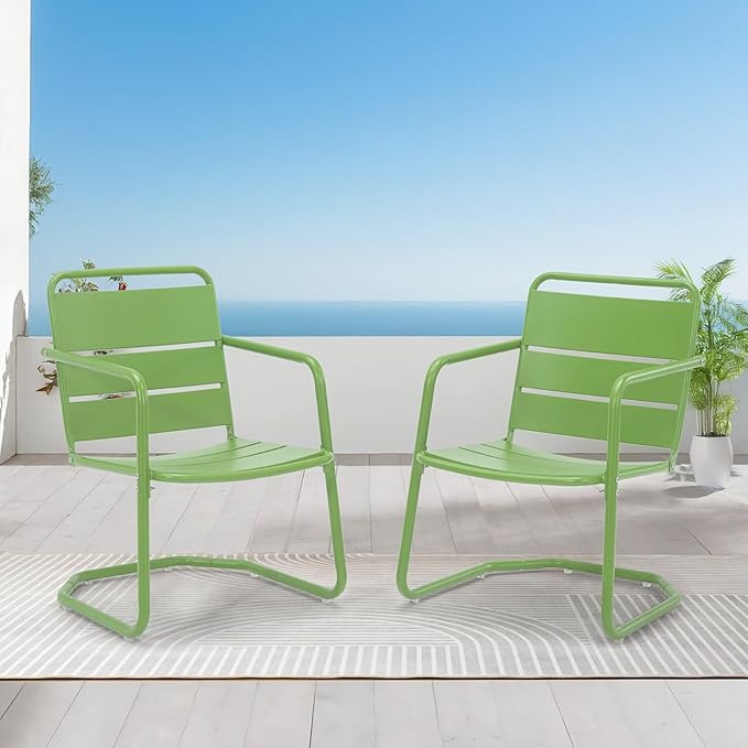 MELLCOM Patio Chairs Set of 2, Small Patio Furniture Set - 2 C-Spring Metal Chairs, Outdoor Bistro Set for Balcony, Front Porch, Poolside, Garden, Deck, Indoor, Green