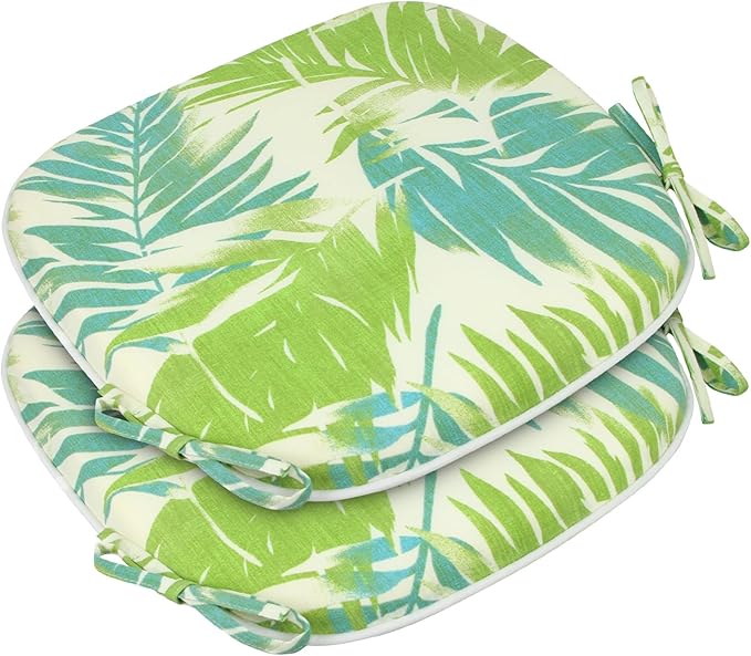 SleepMan Outdoor 17"x16" Chair Cushions with Ties Set of 2, Water Resistant All Weather U-Shape Seat Pads for Patio Garden Furniture Indoor Fade Resistant Patio Cushions (Green Bamboo)