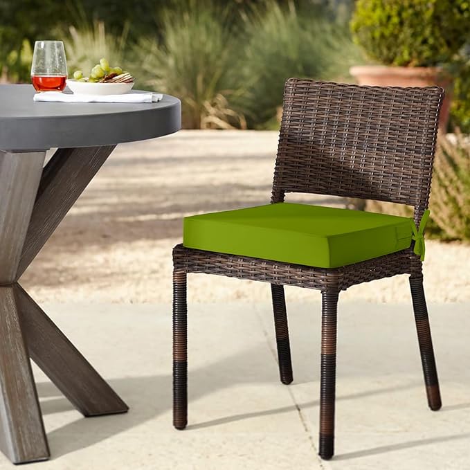 downluxe Waterproof Outdoor Chair Cushions Set of 2, 19" x 19" x 3" Patio Chair Cushion with Non-Slip Ties & Handle, Square Outdoor Cushion for Patio Furniture with Removable Cover, Grass Green