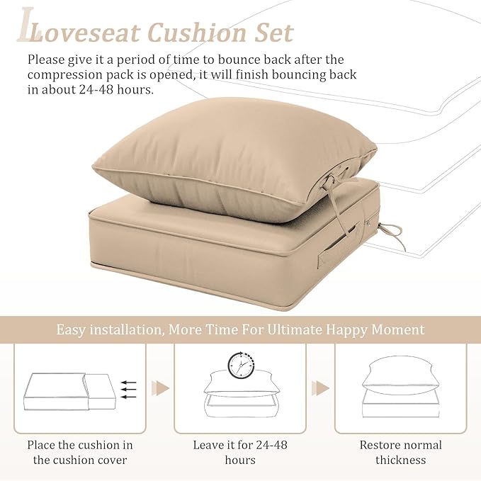 Outdoor Patio Chair Cushions Set 22 L X 24 W X 4 H Waterproof & Fade Resistant Deep Seat and Back Cushions with Removable Covers Outdoor Seat Cushion Set for Chairs and Sofas