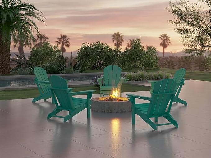 Ciokea Folding Adirondack Chair 6 Pack, Patio Adirondack Chair Weather Resistant, Plastic Fire Pit Chair with Cup Holder, Lawn Chair for Outdoor Porch Garden Backyard Deck (Lake Blue)