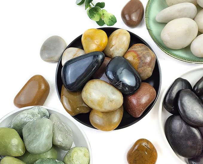 40LB Mixed Color River Rocks - 2-3 inch High Polished Decorative Pebbles, Polished Stones for Landscaping, Natural River Rocks for Outdoor Décor, Plants,Vase Filler,Fish Tank