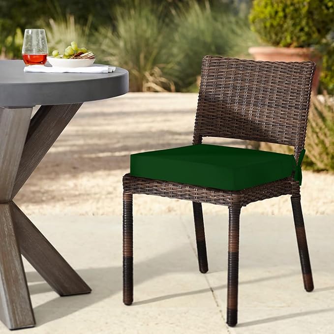 downluxe Waterproof Outdoor Chair Cushions Set of 4, 19" x 19" x 3" Patio Chair Cushion with Non-Slip Ties & Handle, Square Outdoor Cushion for Patio Furniture with Removable Cover, Forest Green