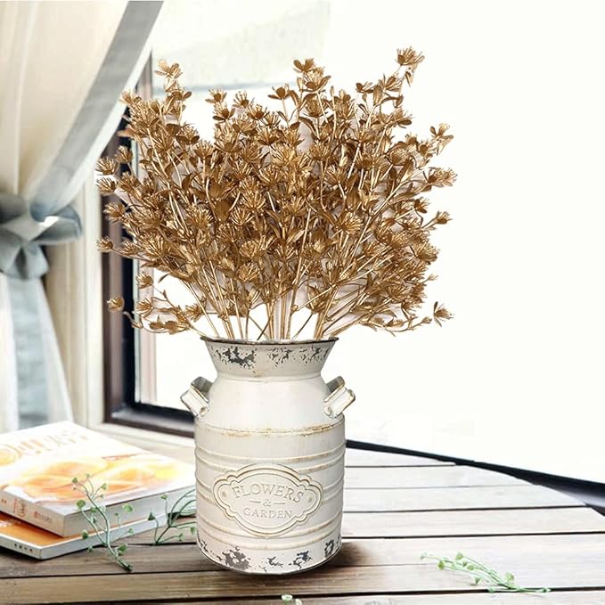 Artificial Christmas Flowers, Golden Baby Breath Gypsophila Plastic Plant Fake Plants for Wedding Bridal Bouquet Party Indoor Home Office Table Centerpieces Arrangements DIY Decoration - Gold 4 Pack