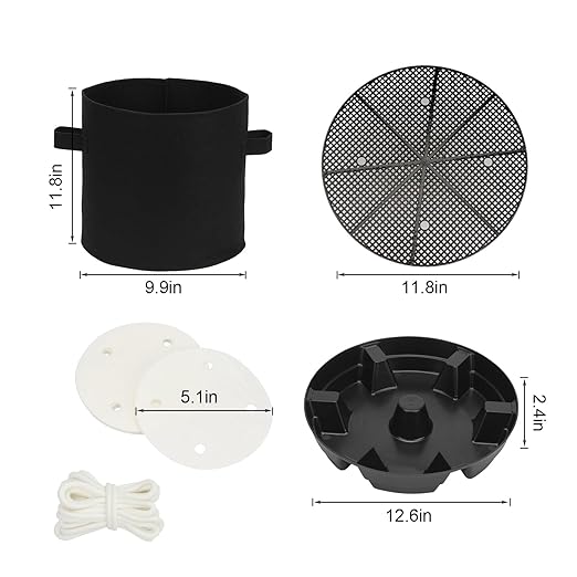 4Pack Self-Watering Pots Elevated Plant Saucers, Auto Plant Irrigation System Watering Devices with 5 Gallons Fabric Pot Base Grow Bags, Water Catcher Tray Accessories for Greenhouse GrowTent