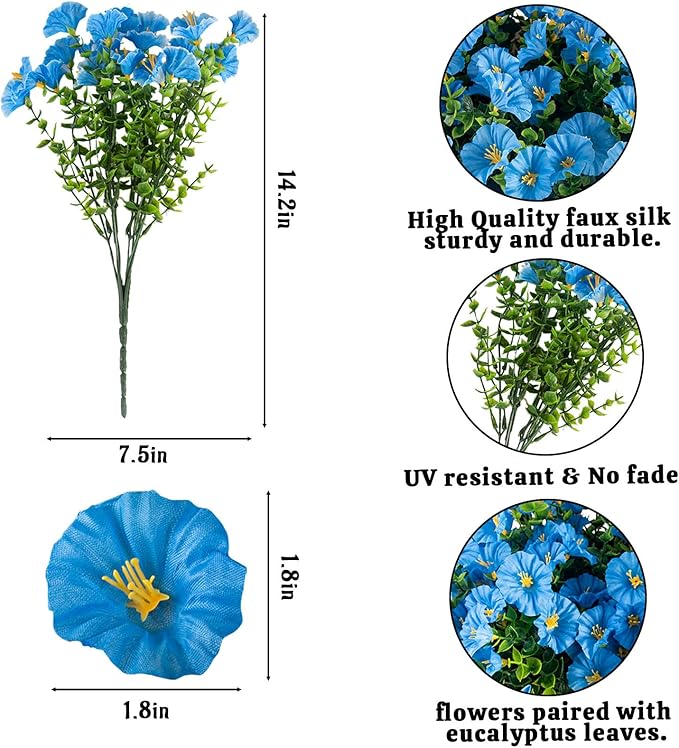 Christmas Artificial Mums 12 Bundles Blue Bulk Fake Flowers Faux Planters Real Touch Stems for Outdoors Fall Silk Flower UV Resistant Urn Filler Front Porch Thanksgiving Decorations for Home Garden