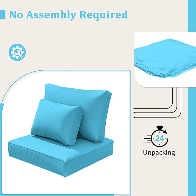 8-Piece Outdoor Cushions for Patio Furniture Thick Outdoor Chair Cushions Resilient Foam Waterproof Deep Seat Cushion Replacement for 3-Seat Sectional Sets Liner&Cover Lake Blue