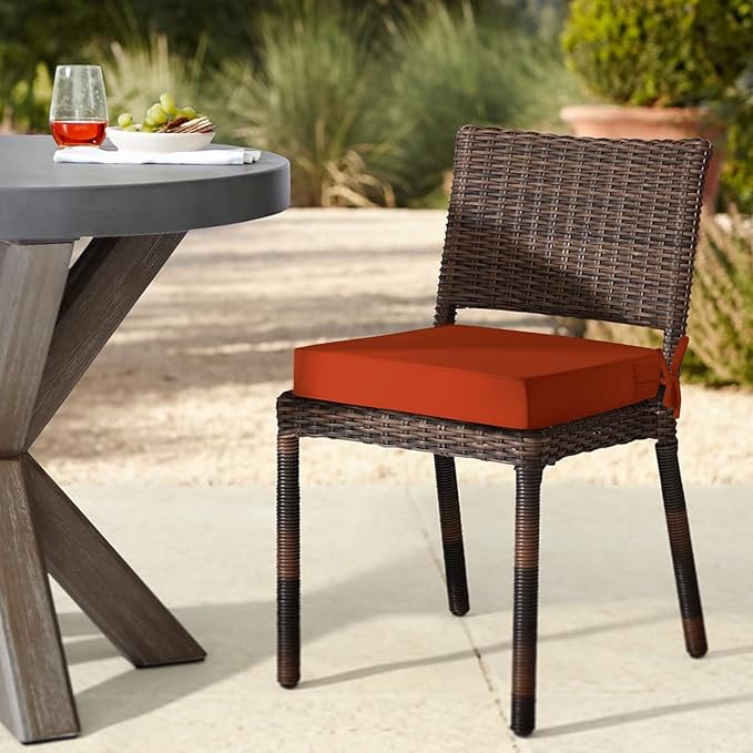 downluxe Waterproof Outdoor Chair Cushions Set of 4, 19" x 19" x 3" Patio Chair Cushion with Non-Slip Ties & Handle, Square Outdoor Cushion for Patio Furniture with Removable Cover, Orange