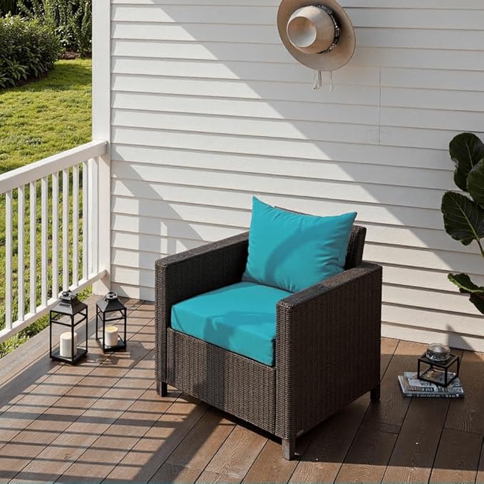 Outdoor Seat Cushion Set 22 x 24 x 4 Inch, Waterproof & Fade Resistant Patio Furniture Cushions with Removable Cover and Ties, Thick Deep Seating Pads for Outside Chair Sofa Couch, Teal