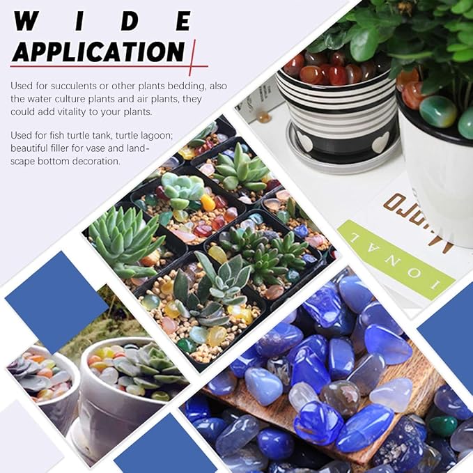 Hilitchi Blue Agate Stone Tumbled Stones for Plants Cacti & Succulents Bedding, Vase Filler, Landscape Bottom Decoration (About 1lb(455g)/Bag)